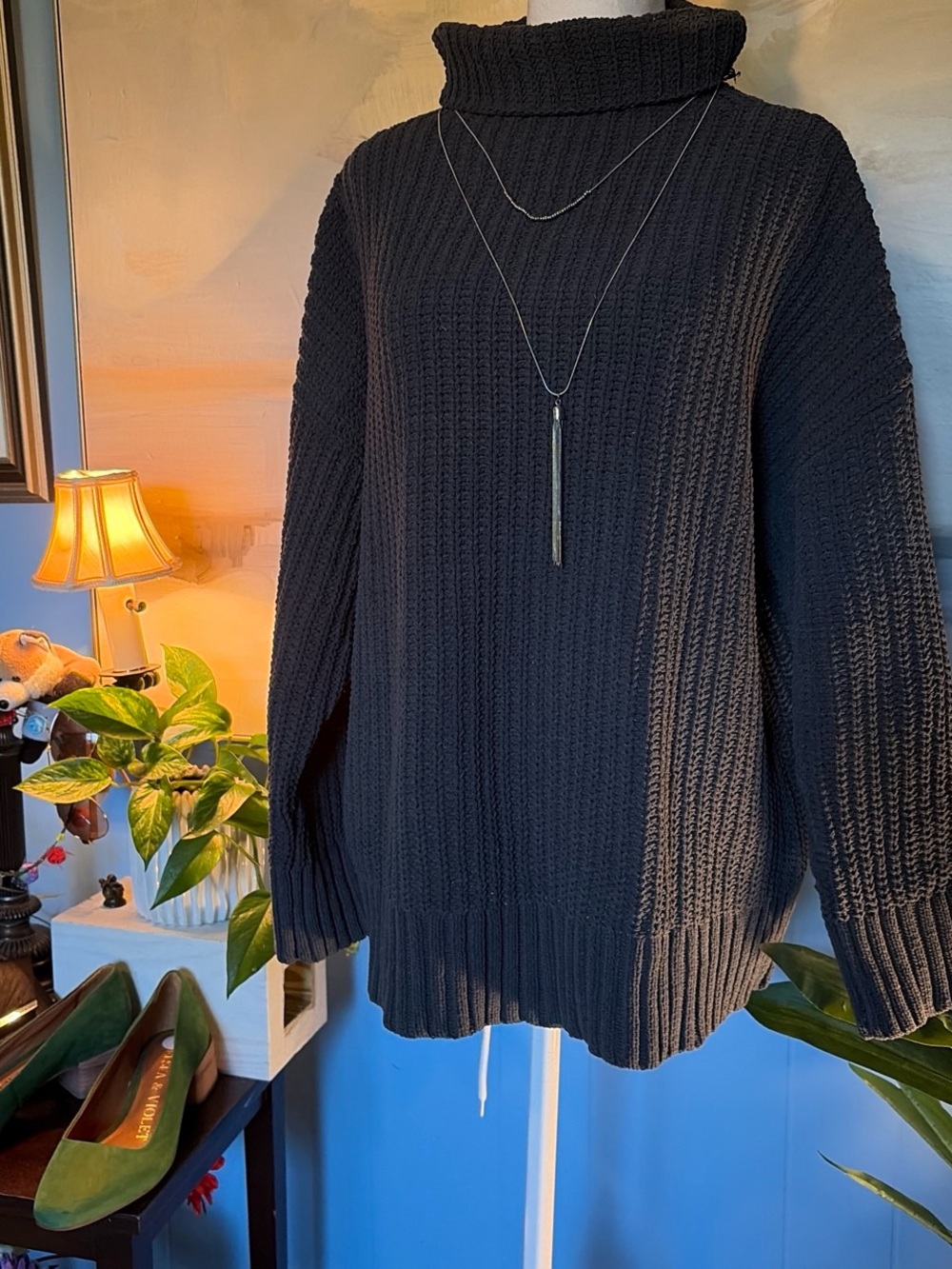 aerie Gray Chunky Ribbed Cowl Turtleneck Sweater